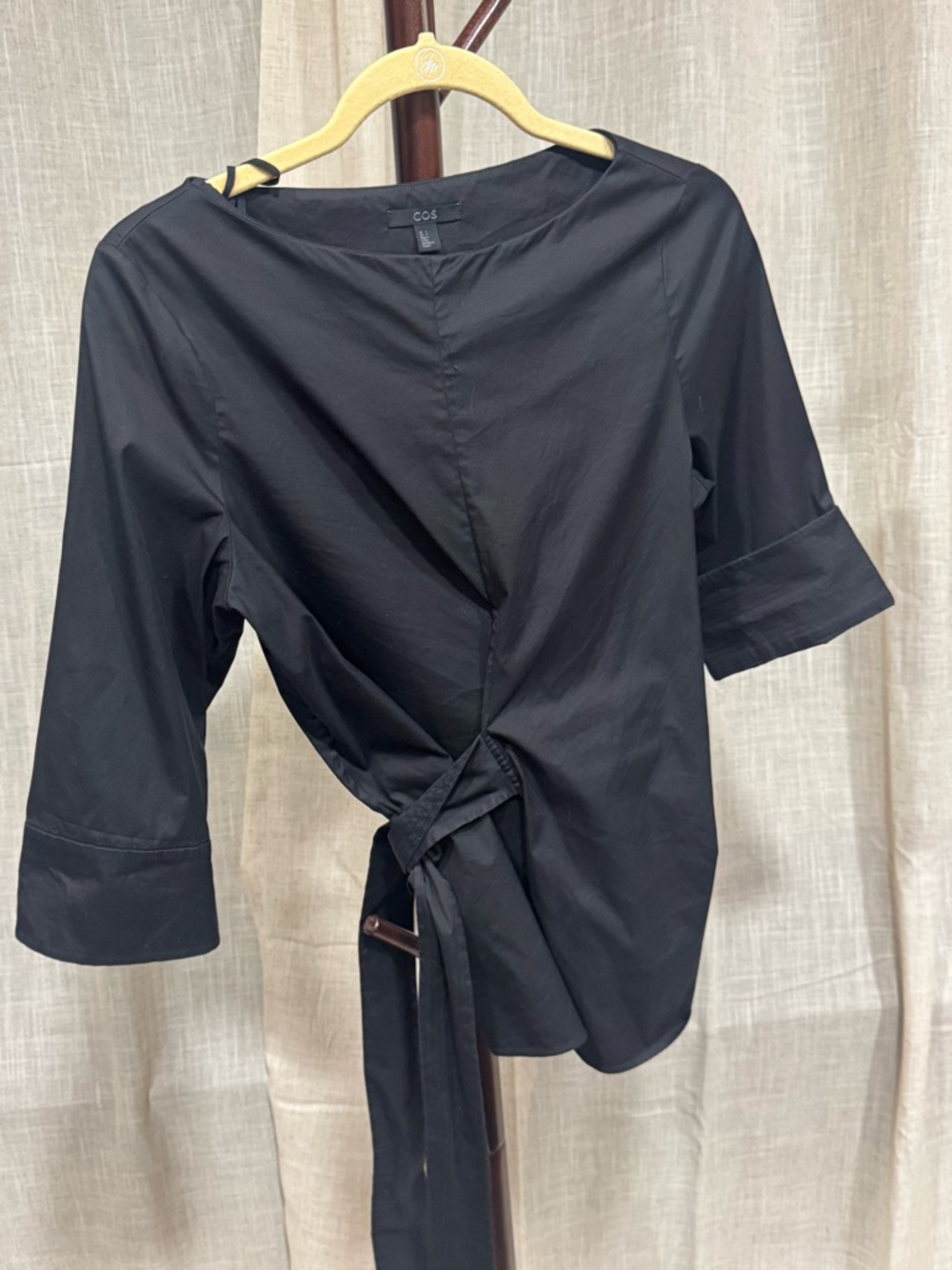 COS asymmetrical Black Tie-Waist poplin Top